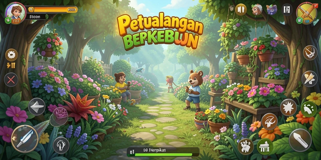 Tangkapan layar 8II menampilkan aktivitas berkebun yang menyenangkan.
