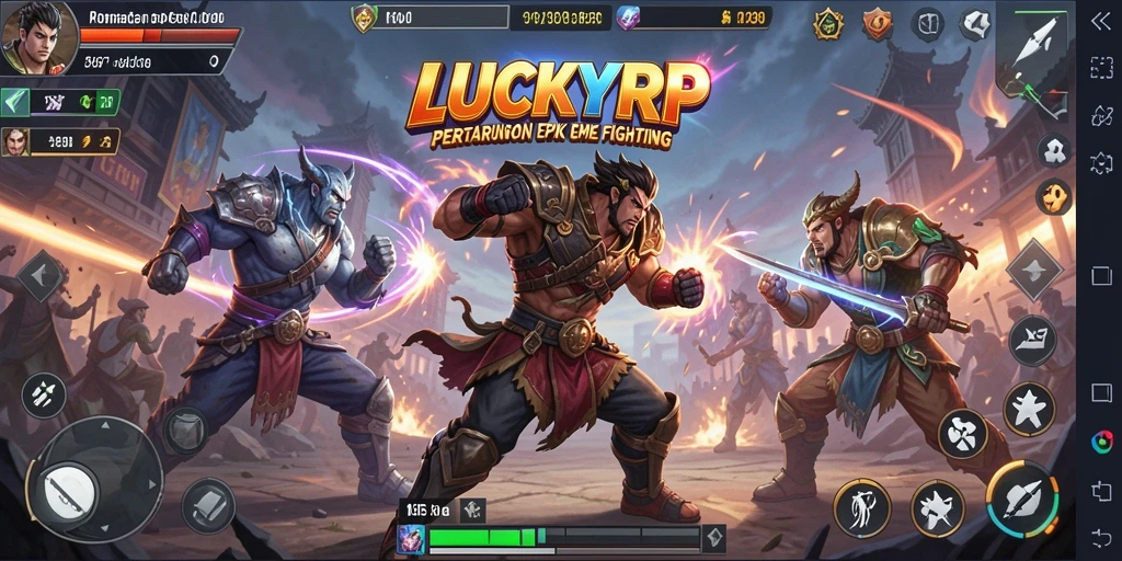 Screenshot utama LUCKYRP menampilkan pertarungan yang mendebarkan antara karakter.