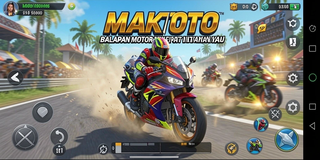 Tampilan seru gameplay balapan motor di MAKTOTO.