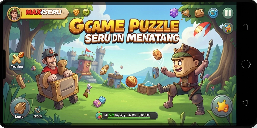 Tampilan gameplay MAXSERU menampilkan teka-teki yang menantang dan warna-warni.