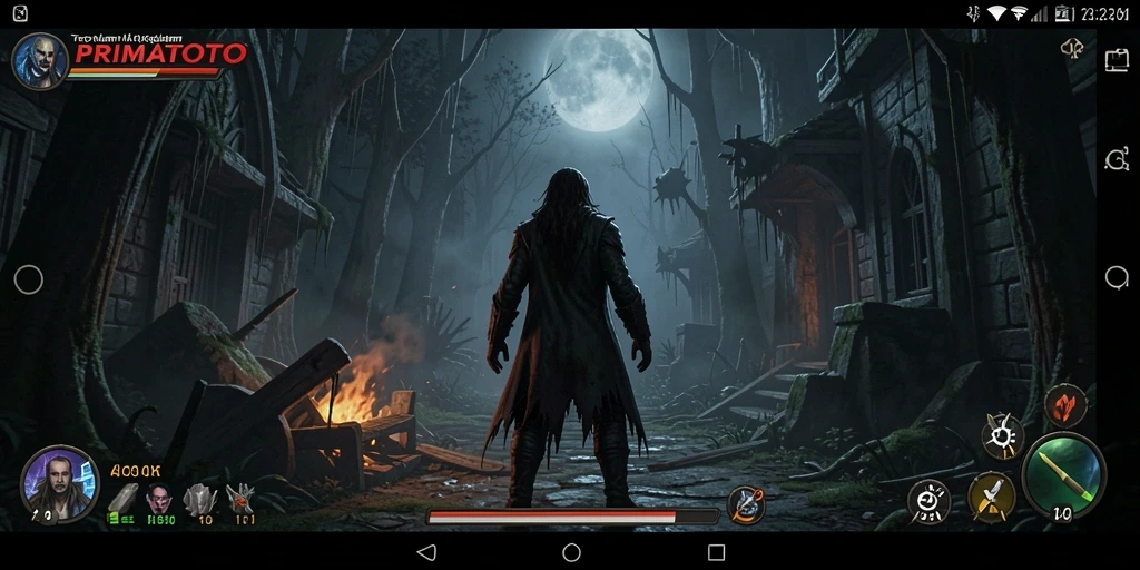 Screenshot gameplay PRIMATOTO menampilkan suasana mencekam dan menakutkan.