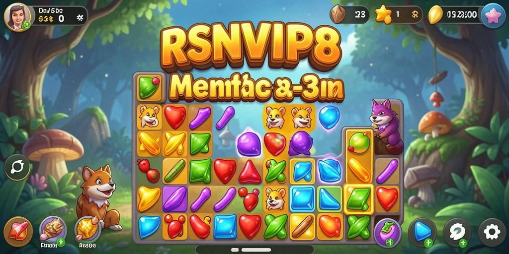 Tangkapan layar gameplay RSNVIP8 menunjukkan kombinasi item warna-warni.